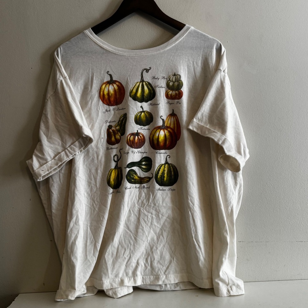 Fifth Sun Botanical Pumpkin Gourd Graphic T-Shirt Cream 2X Women's Fall Autumn